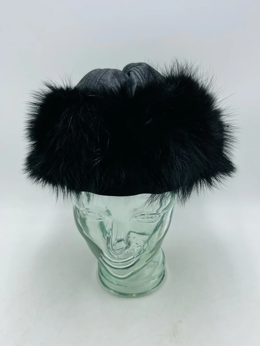 VTG Shekhman Furs Mink Fur Paneled Leather Crown Hat Large Pillbox Black Classic